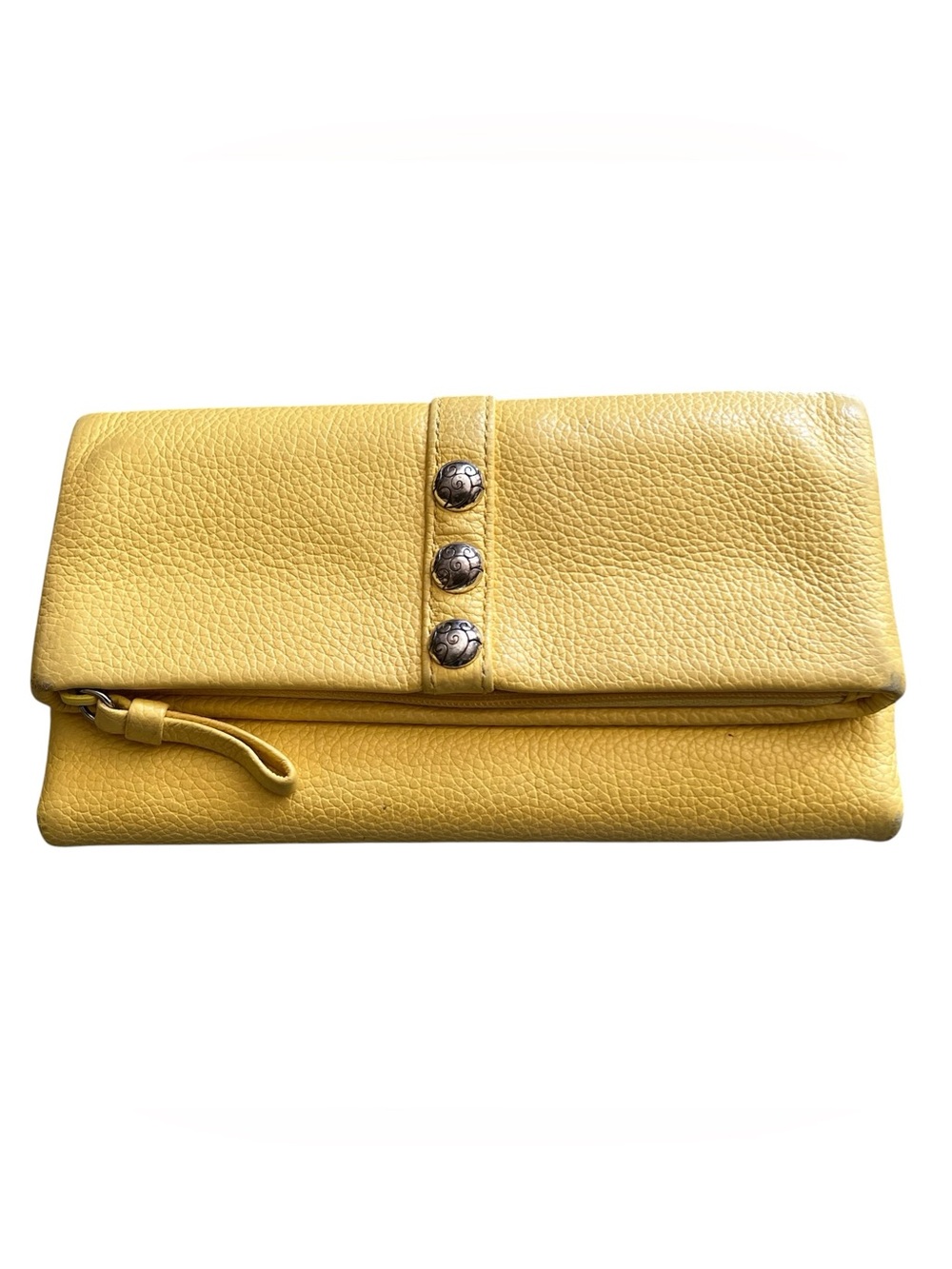 Brighton Nolita yellow pebbled leather wallet silver hardware magnetic closure
